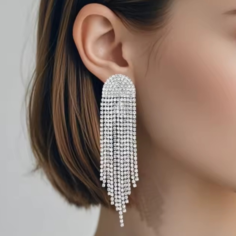 Wedding Diamond Crystal Silver Dangle Earrings